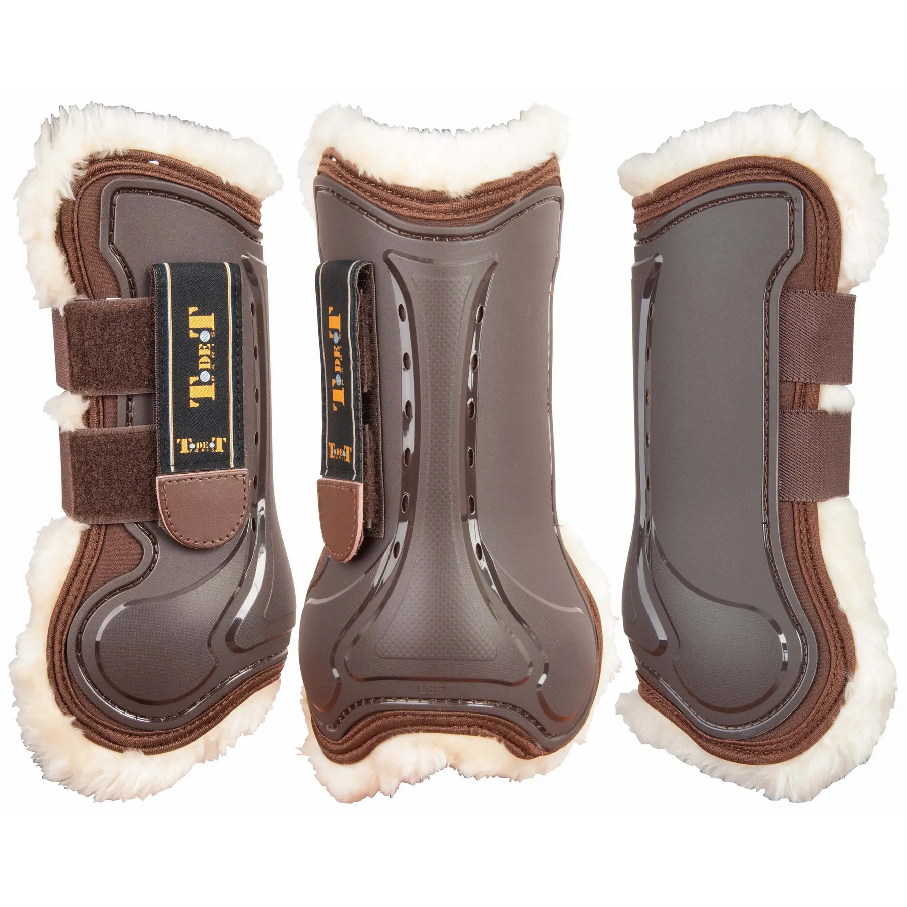 Vordere offene Gamaschen für Pferde mit Kunstfell T de T Design Gamaschen online kaufen