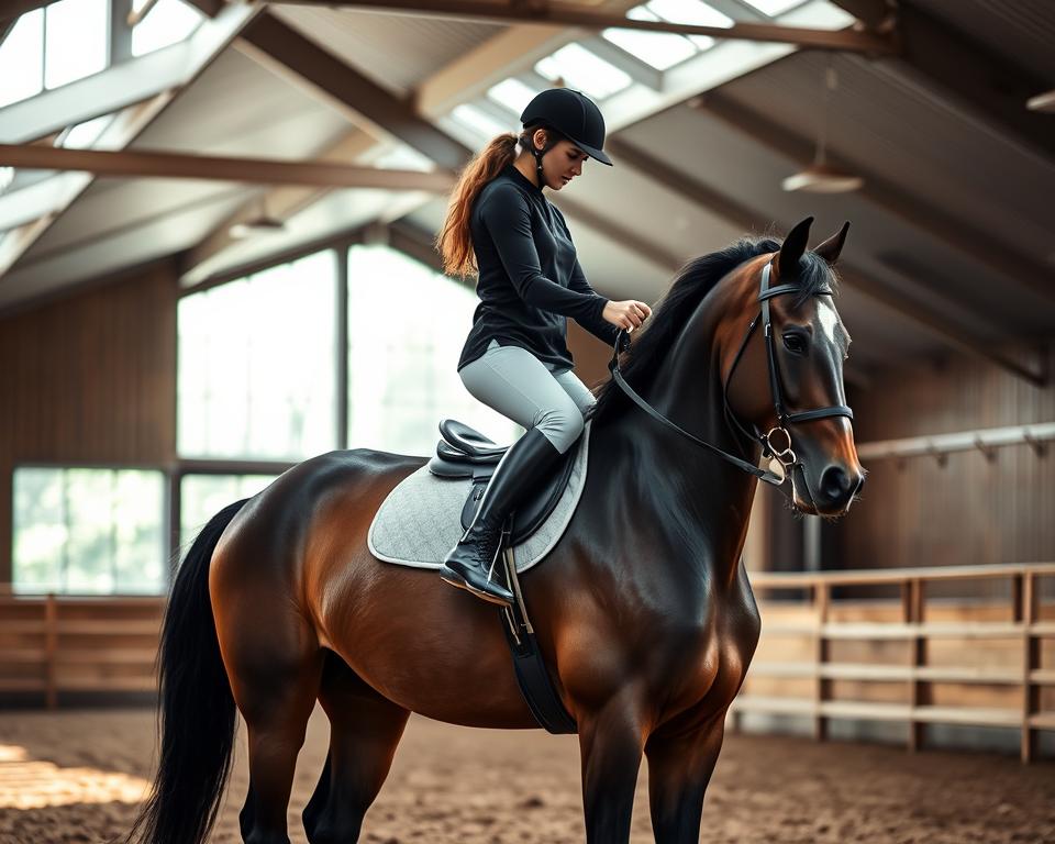 Aufsteigen in der Reitbahn