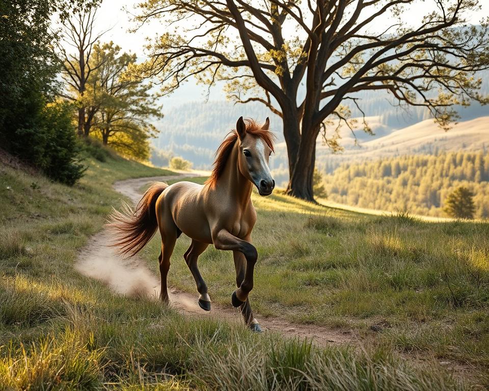 Jungpferd Geländetraining in natürlicher Umgebung
