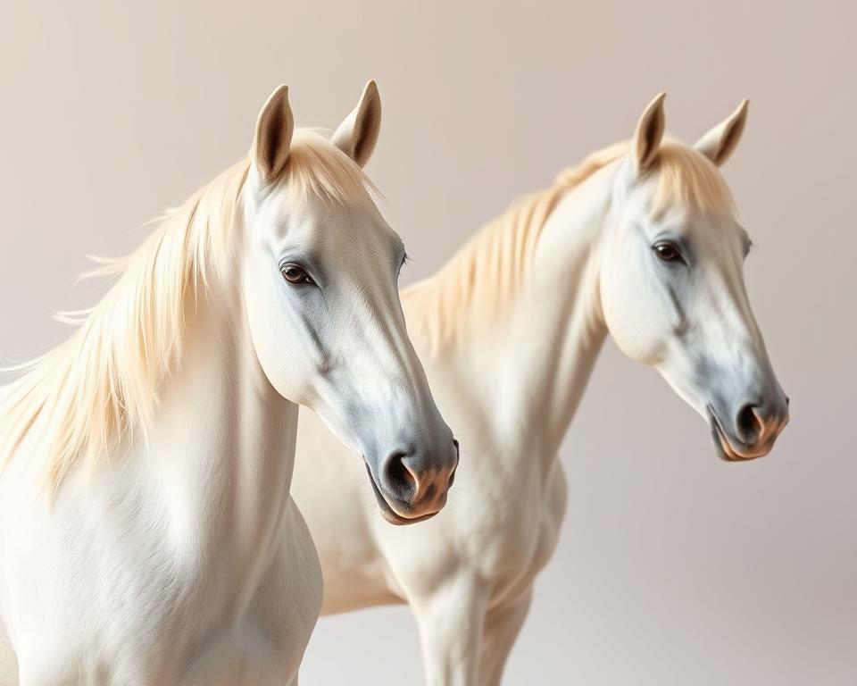 Perlino und Cremello Pferde Vergleich
