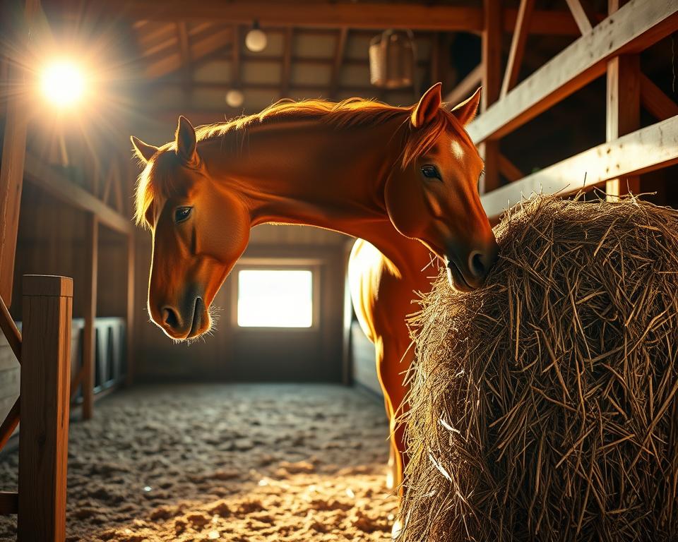 Pferd bei der Heufütterung
