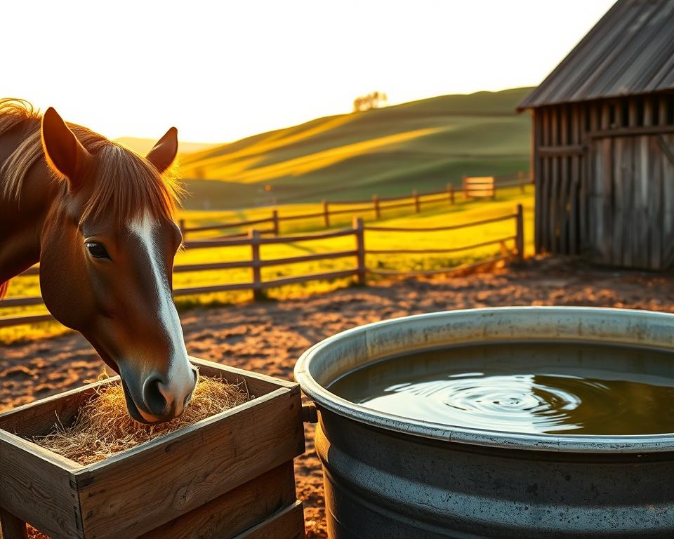 Pferdefütterung und Wasserversorgung