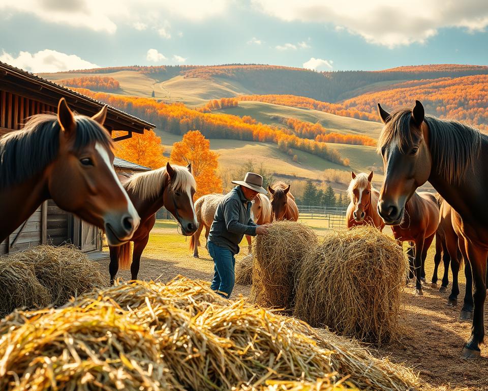 Saisonale Heufütterung für Pferde