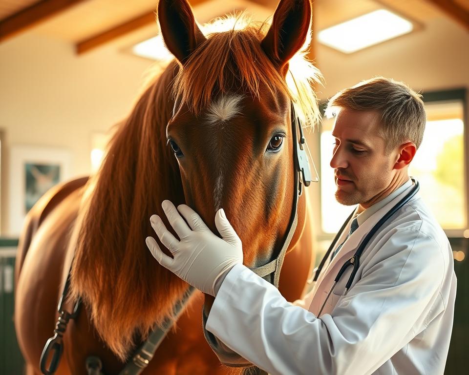 Tierarzt untersucht Pferd auf Milbenbefall